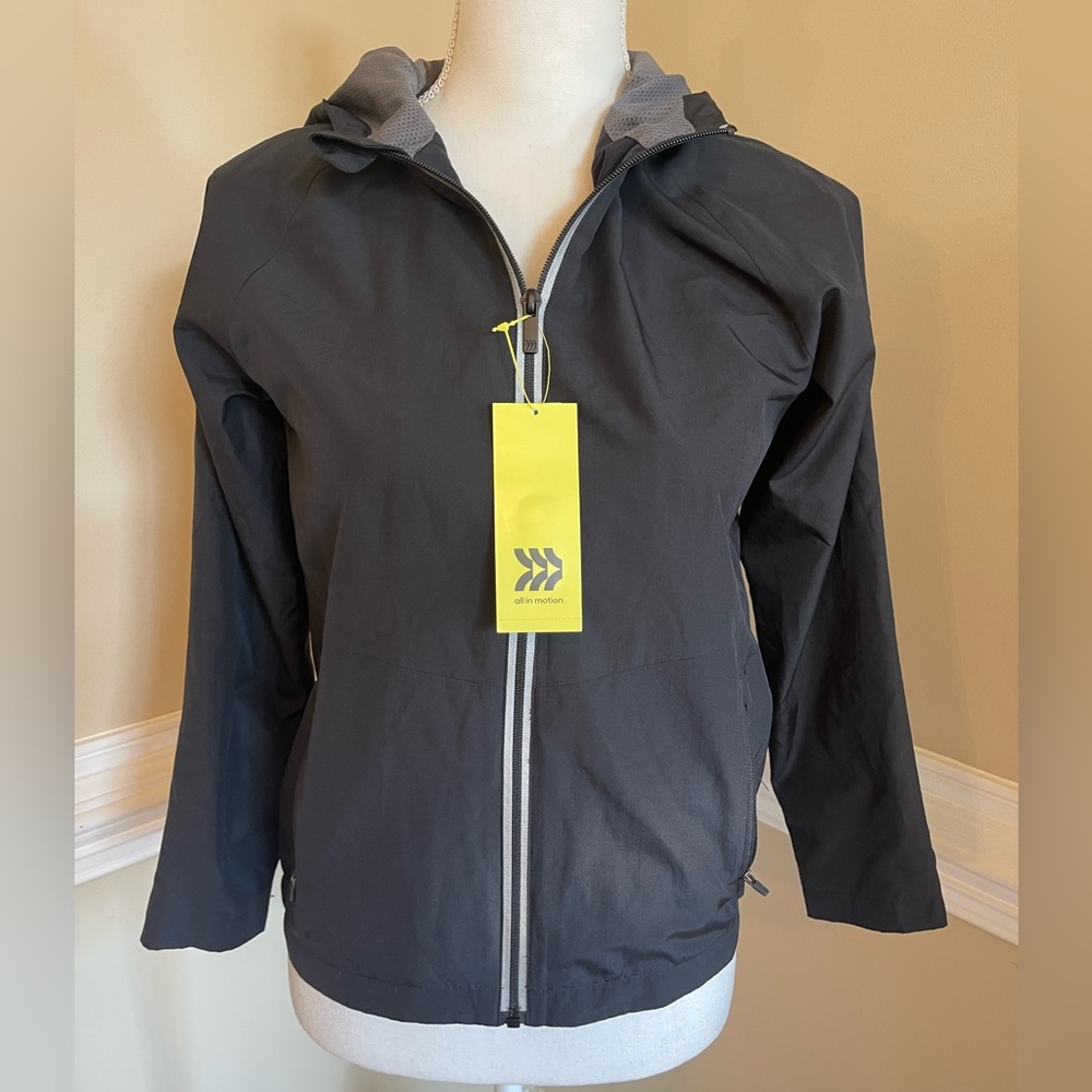 All In Motion Jacket, Womens Medium, Hooded WINDBREAKER Black, NWT, Raincoat